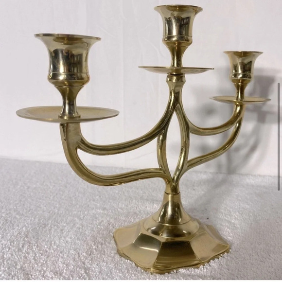 Vintage Brass 3  Candle Candelabra Candle Holder - Picture 5 of 15
